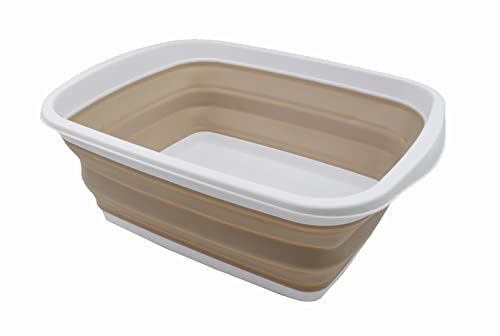 SAMMART Baignoire pliable de 10 l - Évier pliable - Lavabo portable - Lavabo en plastique peu encombrant (blanc/latte, 1) Cover