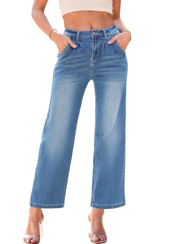 Astylish Women 2025 Wide Leg Jeans Cropped Jeans Stretchy High Waisted Baggy Loose Boyfriend Vintage Denim Pants2