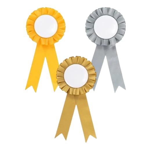3PCS Blank Prize Rosettes Award Ribbons for Competitions Honorable Recognition Winner Rosettes DIY Tinplate Badge Pin Decorations for Kids Party Events and Celebrations