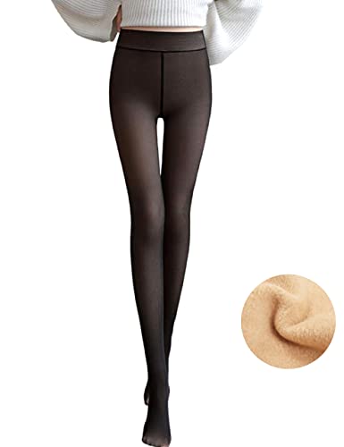 Ritatte Thick Fleece Lined Tights For Women, Fake Warm Translucent Pantyhose, Stretchy High Waist Sheer Solid Leggings. (85G, Black-Pantyhose) #TOP18