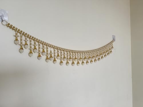 Image of Vinart Decorative Pearl Toran Bandhanwar with Gold Accents, Traditional Door Hanging for Temple, Wedding, Festival Decoration, White and Gold 3ft