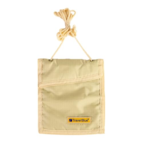 Travel Blue Ultra Slim RFID Neck Wallet – Lightweight, Water-Resistant Travel Pouch with 3 Zipped Pockets, Adjustable Strap & RFID Blocking Passport Holder for Men & Women (Beige)