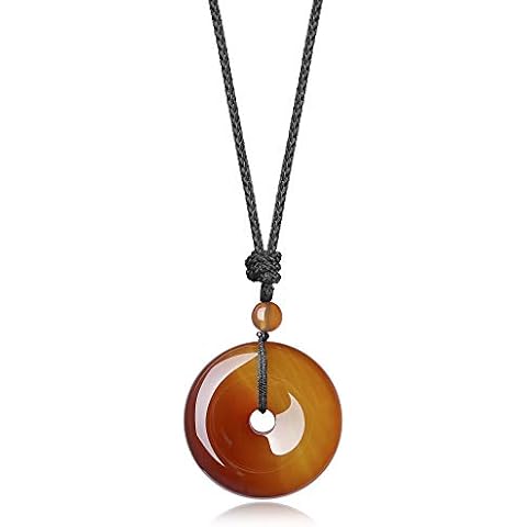 COAI Collar ajustable de ágata naranja con colgante Buñuelo/Ping'An Kou Cover