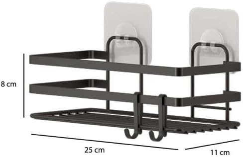 Banyo Düzenleyici Yapışkanlı Metal Banyo Rafı İkili Duş Rafı Organizer Şampuanlık Mat Siyah-GNRL282