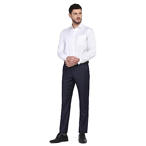 Image of blackberrys Checks Polyester Viscose Slim Fit Men's Work Wear Trousers