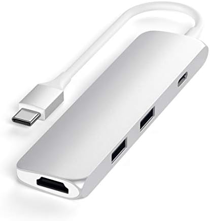 SATECHI Slim Type-C Multi-Port Adapter with USB-C Pass-Through, 4K HDMI, USB 3.0 - For M2/ M1 MacBook Pro/Air, M2/ M1 iPad Pro/Air, M2 Mac Mini, iMac M1 (Silver)