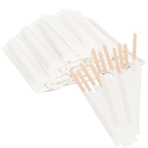 ANTETOK 100Pcs Wooden Coffee Stirrers Paper Wrapped 4.3Inch Individually Wrapped Disposable Coffee Stir Sticks for Coffee Tea Cocktail and Hot Chocolate
