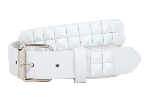 Kids 1" Snap On Punk Rock White Star Studded Leather Belt Size: M