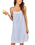 Ekouaer Women's 100% Cotton Lace Nightgown Sleeveless Sleep Dress Victorian Sleepshirt Button Strap Gown Candy Blue XX-Large