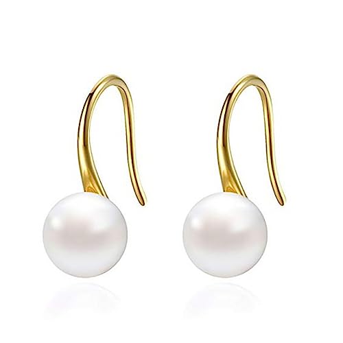 Hmzidz Pendientes Perlas Colgantes Pendientes Plata de Ley 925 con Perlas Mujer Pendientes de Perlas Auténticas y Oro Pendientes de Gancho en Forma de Gota de Agua Dulce Estilo Moderno y Elegante