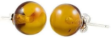 Trustmark 14K White Gold 6mm Natural Baltic Honey Amber Ball Stud Post Earrings, Anya
