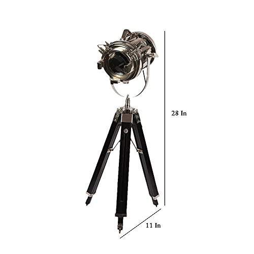 Image of Vintage Tripod Floor Lamp with Adjustable Wooden Stand & Metal Spotlight Head - Industrial Style Home Decor Lighting for Living Room, Bedroom, Office - 98 CM Height (Leo Nickle)