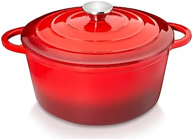 Hystrada Enameled Cast Iron Dutch Oven - 3qt Dutch Oven Pot with Lid and Steel Knob 500 degrees - Cast Iron Cookware with Loop Handles for Gas, Electric & Ceramic Stoves - Red Enamel Dutch Oven for Cooking & Baking