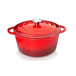 Enameled Cast Iron Dutch Oven – 5qt Dutch Oven Pot with Lid and Steel Knob 500 degrees – Cookware for Gas, Electric & Ceramic Stoves – Red Enamel – Cooking & Baking