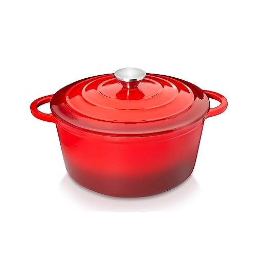 Enameled Cast Iron Dutch Oven - 5qt Dutch Oven Pot with Lid and Steel Knob - Cast Iron Cookware with Loop Handles for Gas, Electric & Ceramic Stoves - Red Enamel Dutch Oven for Cooking & Baking