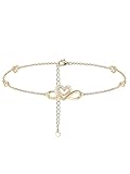 Moissanite Dainty Infinity Heart Ankle Bracelet Gold Plated Sterling Silver Heart Foot Chain Anklet for Women