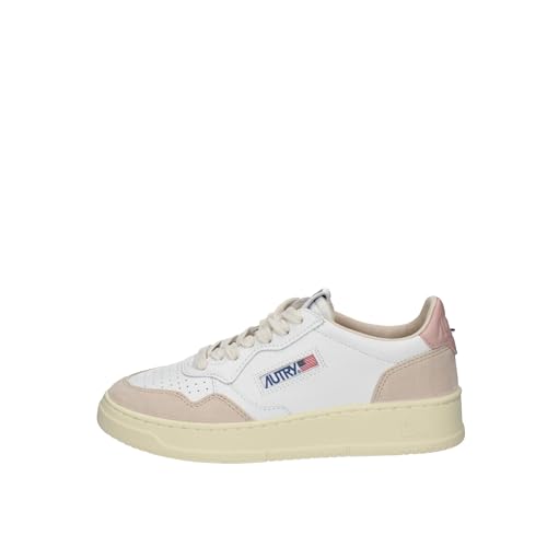 AULW LS37 Women's Leather and Suede Sneakers Shoes White-Pink