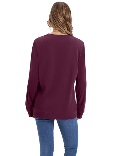 WIHOLL Crewneck Sweatshirts Women Long Sleeve Shirts for Women Dressy Fall Tops Loose Fit Purple M
