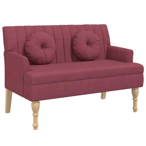 vidaXL Banc avec Coussins, Canapé avec Accoudoir et Dossier, Banquette avec Pieds en Bois, Siège de Salle de Séjour, Moderne, Rouge Bordeaux Tissu