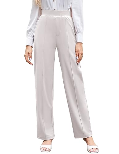 MAYFASEY Damen High Elastic Taille Casual Wide Leg Long Palazzo Hose Hose mit Taschen Tall Length, Lichtgrau, L