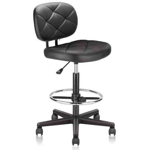 KLASIKA PU Leather Rolling Bar Stool with Wheels and Back, Tall Drafting Stool with Adjustable...