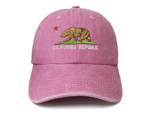 Hepandy California Bear Flag Hat, Ca Gifts for Men Women, Washed Pink Embroidered Baseball Cap, Adjustable Snapback Hat Cotton Dad Hat
