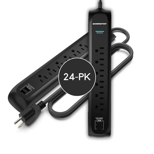 Monster Power Surge Protector w/ 1200 Joule Rating — Heavy Duty 6 FT Surge Protector Power Strip w/ 6 120V Outlets, 2 USB-A Ports — Fireproof MOV, Dual Mode, Clean Tech for Home & Office (Black)