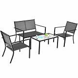 ZLDCTG 4 PCS Patio Furniture Set Sofa Coffee Table Steel Frame Garden Coffee Table Loveseat Chair