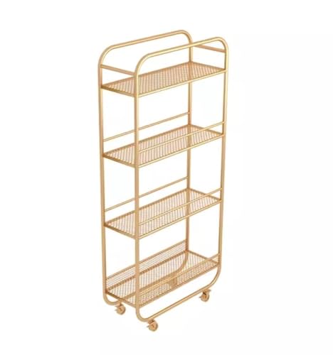 FENGJISUN Carrito De Cocina Móvil Multifuncional Carrito De Almacenamiento Metal con Clip Y Espacio para, Estante Extraíble para Baño, Ultra Estrecho Múltiples Capas(Gold,4 Tier)