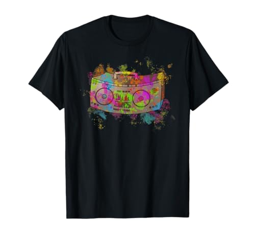 Colorido Boom Box Ghetto Blaster 70s 80s 90s Y2K Camiseta