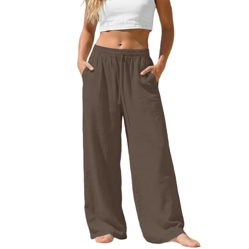 Pantalon de jogging ample en lin avec poches et taille élastique