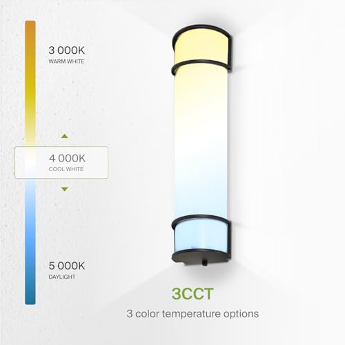 Image of ASD LED 24 inch Vanity Flush Mount Light Fixture, Linear Bathroom Lighting Bar | 3CCT, Dimmable, Energy Star, ETL Listed | 25W 1950LM 3000-5000K 120V | Long Tube Bath Wall Sconce Over Mirror | Black
