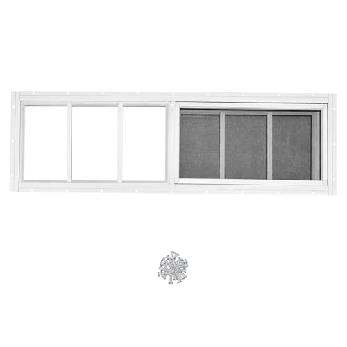 Hryan Sliding Shed Transom Window for Playhouse, Chicken Coop and Garage, Fixed Metal Tempered Glass Replacement Casement for barn house, ventanas de casa (10