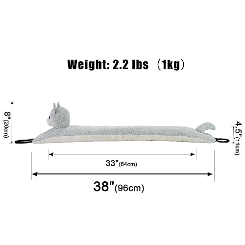 Marwood Under Door Draught Excluder Decorative Wind Stopper 96cm for Door & Window, Weighted Animal Air Door Draft Stopper Snake Noise Blocker for Bottom of Door with Hanging Loops - Grey Cat 38"