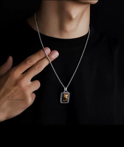 Tiger Eye Pendant Necklace Stainless Steel Silver Chain, Natural Crystal Energy Jewelry for Him Her, Stocking Stuffer Christmas Necklace - Image 6