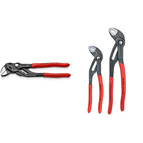 KNIPEX Tools - Pliers Wrench, Black Finish (8601180), 7 1/4-Inch, Black Finish & KNIPEX Tools - 2 Piece Cobra Pliers Set (87 01 180 & 87 01 250) (003120V01US)