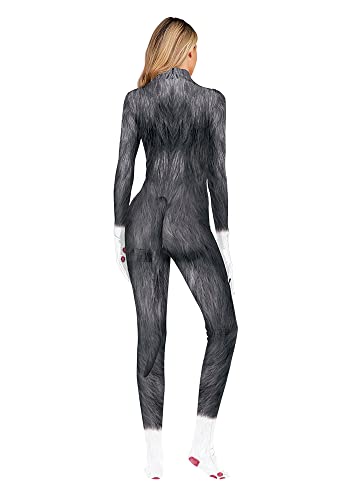 Image of Men's Animal Bodysuit Costume with Big Tail Print Petsuit Spandex Furry Jumpsuit Cosplay Halloween Party