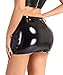 Metallic Leather Bodycon Mini Skirt Casual Tight Short Pencil Skirt PU Leather Hippie Skirts Shiny Metallic Skirts Black Night Club Mini Skirt Front Zipper