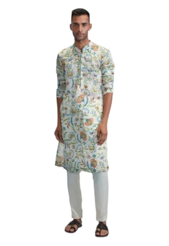 Image of LookMark Men's Cotton Blend Printed Long Kurta Suitable for All Indian Wedding, Occasions, and Festivals