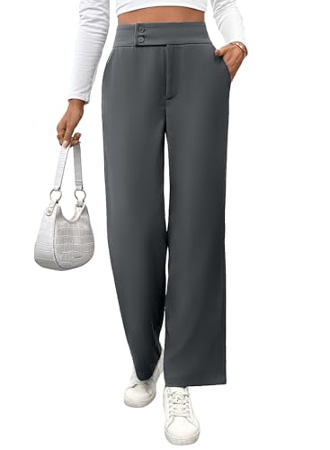 EVALESS Women's Elastic High Waist Straight Leg Pants Business Casual ...