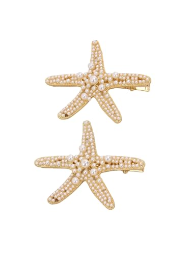 MAKEMECHIC Womens 2/3 Pcs Starfish Hair Clips Pearl Barrettes Hairpins Summer Beach Hair Accessories Gold One-Size