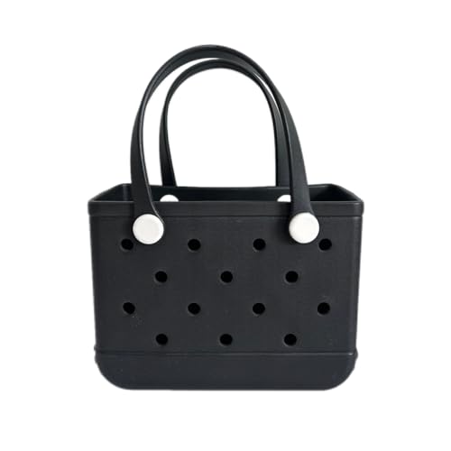 Kleine Gummi-Tragetasche, leichte EVA-Strandtasche, wasserdicht, offene Handtasche für Strand, Pool, Outdoor, Sport, Reisen, Schwarz