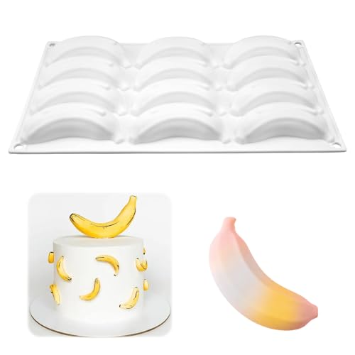 Moule Silicone Patisserie Banane, Moule Trompe L'oeil Fruit Sans BPA, 3D Moules Entremet Silicone, Facile à Nettoyer, Anti-adhésif Moules à Chocolat pour...