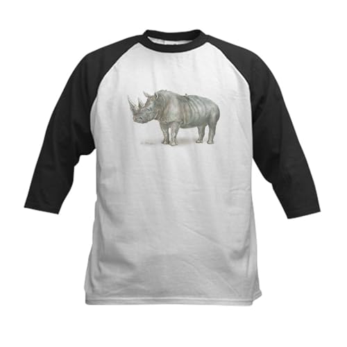 CafePress Rhino Baseball Jersey Kids Cotton Baseball Jersey, 3/4 Raglan Sleeve Shirt Black/White
