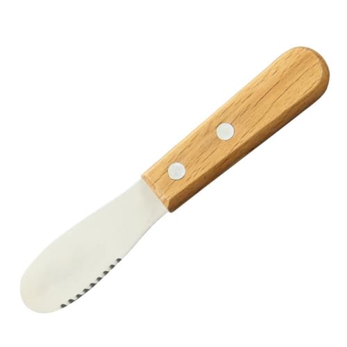 Knives Stainless Steel Butter Spreader Knife Little Cheese Cream Spreader Wooden Handle Butter Spatula for Condimets, Cheese, Butter, Jam(with serrations)