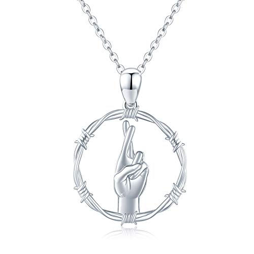 CUOKA MIRACLE Hands Gesture Necklace, 925 Sterling Silver Jesus Necklaces Blessed Lucky Pendant Finger Cross Chain for Woman Men
