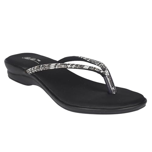 Image of Feel it Women Casual One Toe Flats Sandal, Women's Flat Slip on Embellished Ethnic Sandals Slippers for Party & Wedding