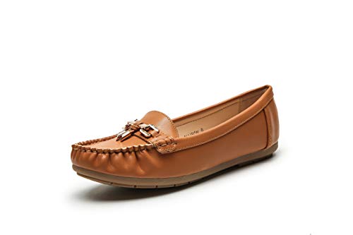 Mila Lady Fashion Colorful Causal Slip on Loafers Moccasin Walking Driving Indoor Flat Shoes for Women, Allison Camel Size 10