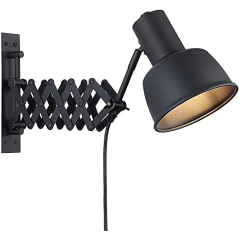 COSYLUX Industrial Plug in Wall Sconces for Bedroom Bedside, Vintage Extended Swing Arm Wall Lamp with Plug in Cord, Modern Wall Mounted Reading Lighting Fixture for Living Room, Black Cover