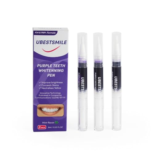 3 Piezas Teeth Whitening Pen Violeta, Blanqueadores Dentales, Cabeza de Cepillo Aplicación Adjunta, Gel Blanqueador de Dientes Apto Elimina Manchas y Aclara Dientes Unisex